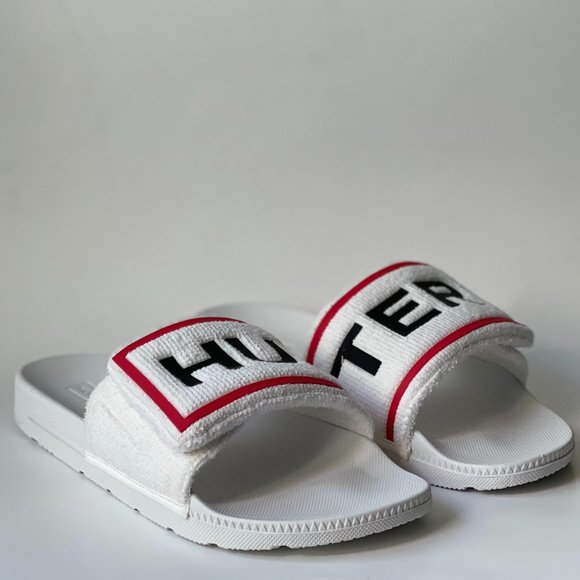 HUNTER Original White Terry Slide Sandals - Picture 4 of 11